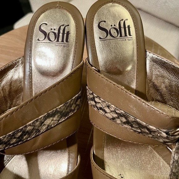 SOFFT Women's 8W Taupe Beige‎ Leather Snakeskin Pump Spool Heel Slip-On Sandals - Picture 10 of 14